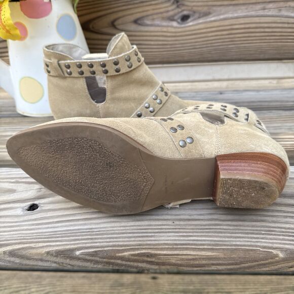 Matisse Leather Bootie Straps Size 9M- Urban Chic Studs Buckles Straps Beige - Picture 7 of 8